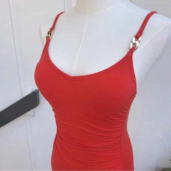 Michael Kors Orange Solids Logo Gold Chain One-Piece Swimsuit Women’s Size 6 - Picture 5 of 12